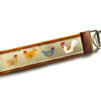 Schlüsselanhänger Hühner Huhn Hahn Bauernhof aus Baumwollstoff und Webband beige rot ocker Bild 3
