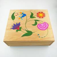 Teebox Sortierbox aus Holz • Bauernmalerei Blumen Skandi • Handbemalt • 9 Fächer Bild 1