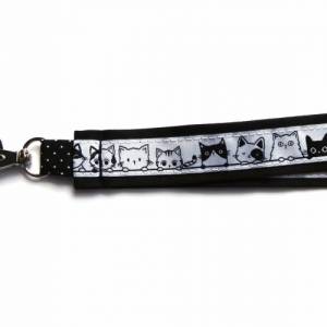 langes Schlüsselband Katze schwarz weiß Baumwollstoff Webband für Schlüssel oder Ausweis-Karte Bild 3