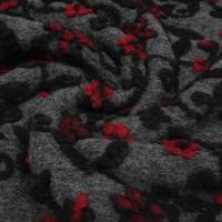 Stoff Ital. Musterwalk Kochwolle Walkloden Relief Blumen Ranken grau rot schwarz Mantelstoff Kleiderstoff Bild 4
