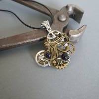 Steampunk Kraken Kette mit Zahnräder und Blaufluss Perlen Draht/ Handgemachte Halskette Bild 3