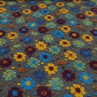 Stoff Ital. Musterwalk Kochwolle Walkloden Relief Blumen Punkte grau curry blau Mantelstoff Kleiderstoff Bild 3
