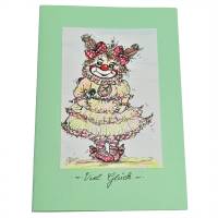 Viel Glück Clown Mädchen handgemalt mit Marienkäfer und Kleeblatt Kunstkarte Geburtstagskarte Bild 2