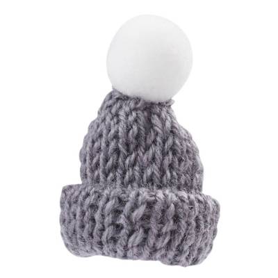 Strickmütze dunkelgrau 4,5 cm – Mini-Mütze für Holzpüppchen & Wichtel