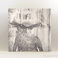EULE RUSTIKAL Waldtiere Vögel Wandbild auf Holz Leinwand Kunstdruck Wanddeko Baum Borke Landhausstil Shabby Chic kaufen Bild 3