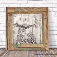 EULE RUSTIKAL Waldtiere Vögel Wandbild auf Holz Leinwand Kunstdruck Wanddeko Baum Borke Landhausstil Shabby Chic kaufen Bild 4