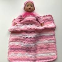 Puppendecke gehäkelt, 44cm x 43 cm, rosa mit weiß, Decke für Puppen und Puppenwagen, Kuscheldecke für Puppen Bild 2