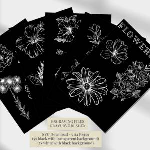 Blumen Gravurvorlagen, Sofort Download, SVG Dateien zum Gravieren und Brandmalen, Blumen Muster, Bild 1