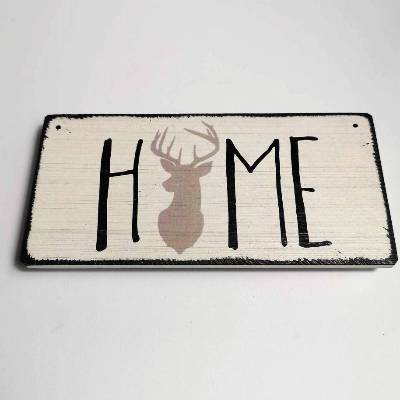 Home mit Hirschkopf HolzSchild als Dekoration für deinen Eingangsbereich im Shabby Stil Wortgezauber Hirschkopf