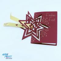 Plotterdatei Pop up – Besonders raffinierte Popup Weihnachtskarte, dekorativer Aufsteller 3D Stern, einfach Pop-up Bild 3
