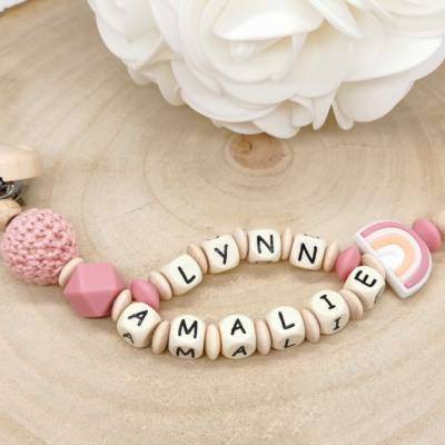 Schnullerkette mit Doppelnamen Mädchen Regenbogen 