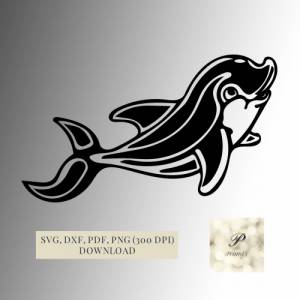 Delfin SVG Datei für Cricut, kindliches Delfin Design  Digital Download lustiges Delfin Motiv, Plotterdatei Meerestiere Bild 1