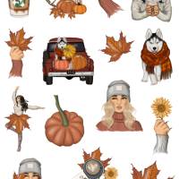 Aufkleber Sticker, Mädchen im Herbst, Planner Stickers, Scrapbook Stickers Bild 2