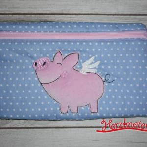 Tasche mit Schwein, Kind, Tier, Flügel, Pig, Schweinchen, grau-rosa, super süß ! Bild 1