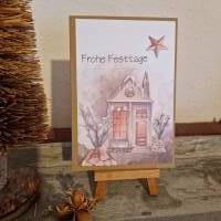 Weihnachtskarte mit Häuschen - Stern - Holz - Frohe Festtage Bild 2