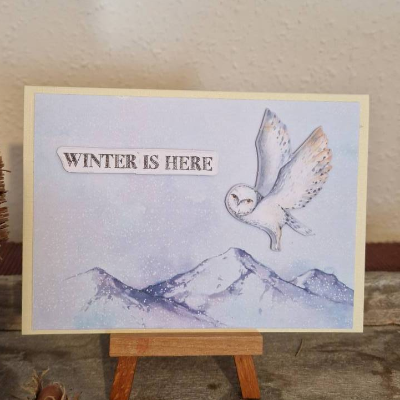 Weihnachtskarte mit Eule - Berge - Winter is Here