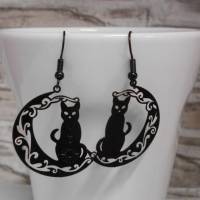Halbmond schwarze Katzen Filigran zarte Ohrhänger  edelstahl feiner Ohrschmuck Bild 2