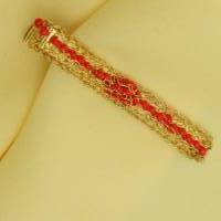 vergoldete Damen-Krawattenklammer mit winzigen roten Perlen - ein Unikat Bild 4