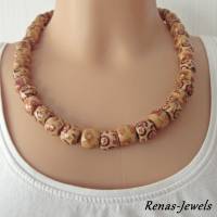 Holzkette kurz rot braun beige Holzperlen Kette Afrika Perlenkette Holzperlenkette Handgefertigt Bild 1