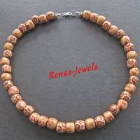 Holzkette kurz rot braun beige Holzperlen Kette Afrika Perlenkette Holzperlenkette Handgefertigt Bild 2