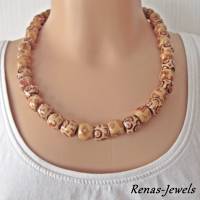 Holzkette kurz rot braun beige Holzperlen Kette Afrika Perlenkette Holzperlenkette Handgefertigt Bild 5