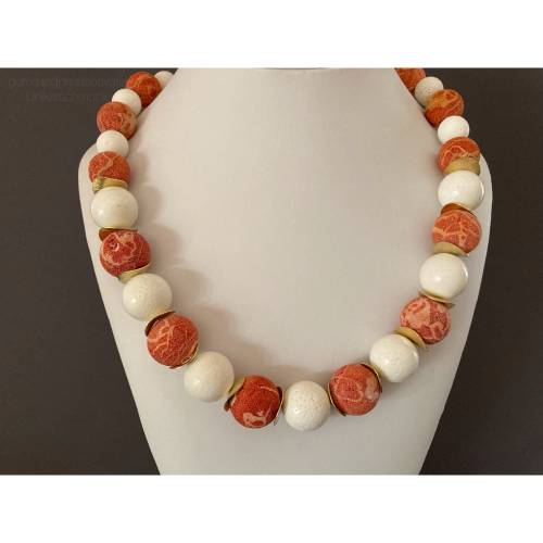 Korallenkette orange und creme, Geschenk für Frauen, Schaumkoralle und Steinkoralle, Handarbeit aus Bayern