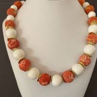 Korallenkette orange und creme, Geschenk für Frauen, Schaumkoralle und Steinkoralle, Handarbeit aus Bayern Bild 1