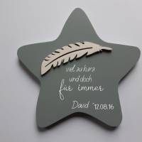 Erinnerung an ein Sternenkind, Geschenk für Sterneneltern, individuelle gestaltetes Trauergeschenk, grauer Stern, Feder Bild 2