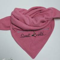 Kinder Musselin Tuch Halstuch Dreieckstuch rosa aus Musselin, bestickt mit Boho Bild 1