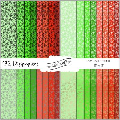 132 x Digital Paper - Digipapier -  Schneeflöckchen - PNG - JPEG - 12 Zoll - 300 DPI - 3600 Pixel - Digistamp - Sayings