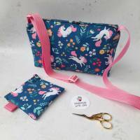 Kinder Umhänge-Tasche Einhorn blau-pink mit kleinem Geldbeutel-Täschchen Bild 1