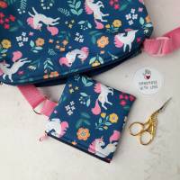 Kinder Umhänge-Tasche Einhorn blau-pink mit kleinem Geldbeutel-Täschchen Bild 5