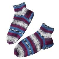 handgestrickte Socken für Erwachsene, Größe 38 - bordeaux blau weiß gestreift Bild 1