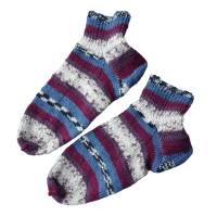 handgestrickte Socken für Erwachsene, Größe 38 - bordeaux blau weiß gestreift Bild 2