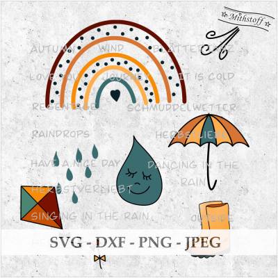 Plotterdatei - Herbst #1 - Regenbogen - Gummistiefel - 50 Digipaper - SVG - DXF - Datei - Mithstoff