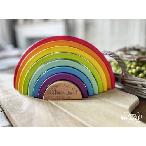 Holzspielzeug personalisiert / Regenbogen / Geschenk zur Geburt / Taufe / Weihnachten / Patengeschenk