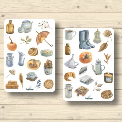 2x Sticker Sheets, Herbst-Motive, Aufkleber Planner Stickers, Scrapbook Stickers