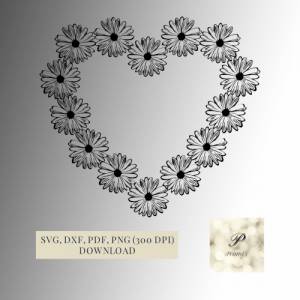 Plotterdatei Gänseblümchen Herz Kranz SVG Datei für Cricut | Blumen Design | Digitaler Download für Bastelprojekte Bild 1