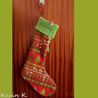 XXL Nikolausstiefel Weihnachtsstiefel mit gestrickter Krempe Rot Grün genäht Baumwolle Wolle Filz Bild 10