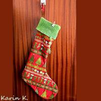 XXL Nikolausstiefel Weihnachtsstiefel mit gestrickter Krempe Rot Grün genäht Baumwolle Wolle Filz Bild 2