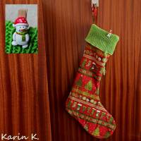 XXL Nikolausstiefel Weihnachtsstiefel mit gestrickter Krempe Rot Grün genäht Baumwolle Wolle Filz Bild 3