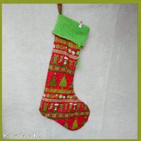 XXL Nikolausstiefel Weihnachtsstiefel mit gestrickter Krempe Rot Grün genäht Baumwolle Wolle Filz Bild 4