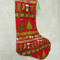 XXL Nikolausstiefel Weihnachtsstiefel mit gestrickter Krempe Rot Grün genäht Baumwolle Wolle Filz Bild 6