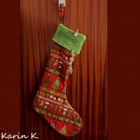 XXL Nikolausstiefel Weihnachtsstiefel mit gestrickter Krempe Rot Grün genäht Baumwolle Wolle Filz Bild 7