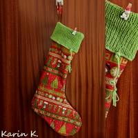 XXL Nikolausstiefel Weihnachtsstiefel mit gestrickter Krempe Rot Grün genäht Baumwolle Wolle Filz Bild 9