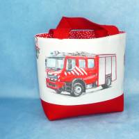Kindertasche mit großen Feuerwehrautos, gefüttert | Kindergartentasche | Kita Tasche | Stofftasche Bild 1