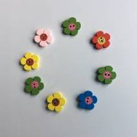 Holzknöpfe Blümchen gepunktet, 8 Stück in 5 Farben, 20 mm, rosa, gelb, blau, rot, grün Bild 1