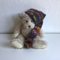 Zipfelmütze mit Bommel für Teddybären und Puppen, gehäkelt mit Muster, für Größe ca. 45-50 cm, bunt gemustert Bild 1