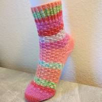 handgestrickte Socken, Größe 36/37, 6-fach Sockenwolle, orange-rosa-pink, warme Strümpfe Bild 2