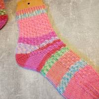handgestrickte Socken, Größe 36/37, 6-fach Sockenwolle, orange-rosa-pink, warme Strümpfe Bild 3